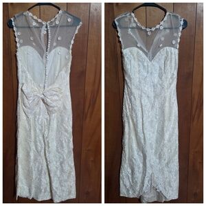 Vintage French Lace California Wedding Bridal Dress Size 12 Lace Embroidered